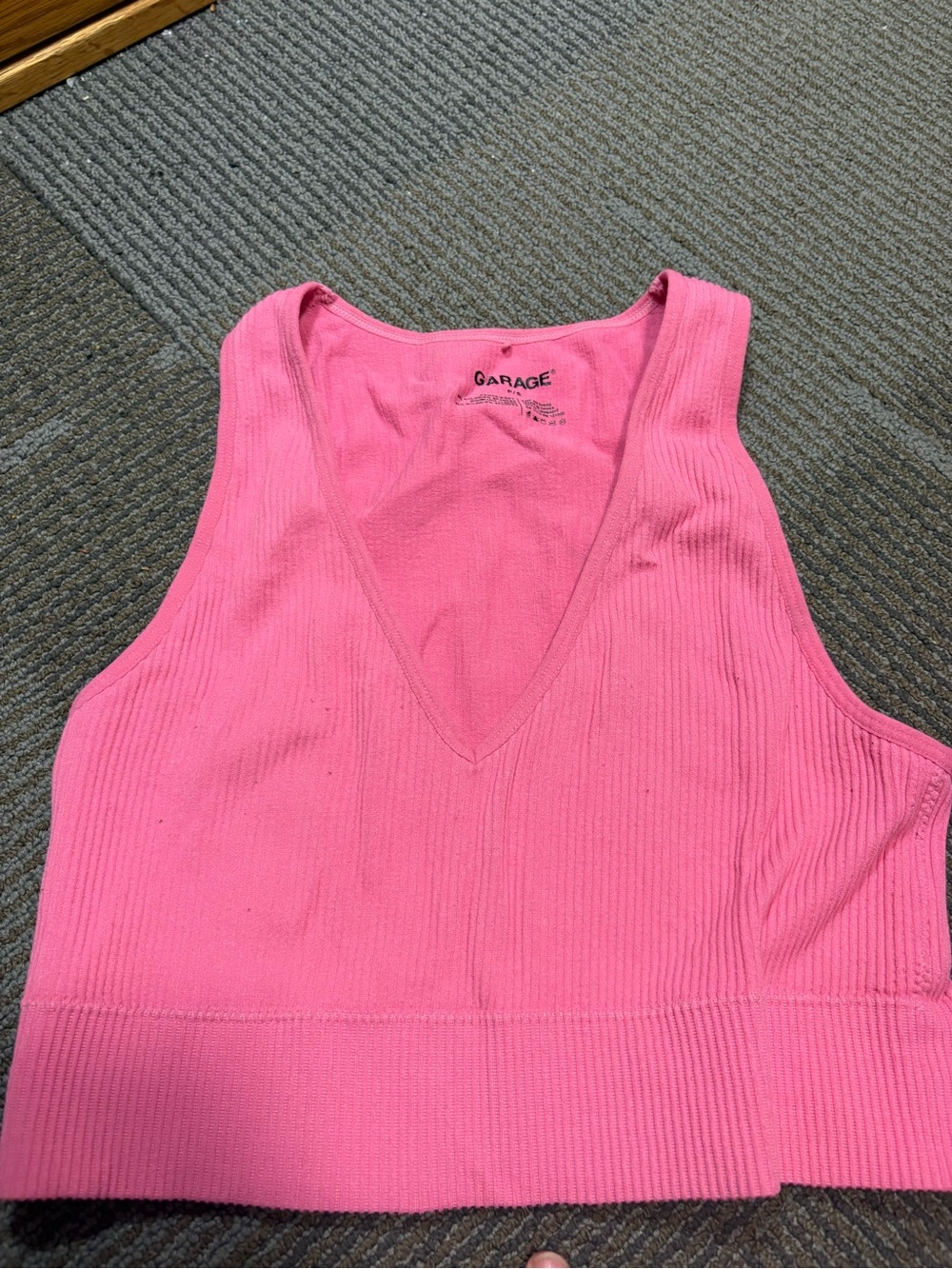 Garage Hot Pink Ribbed V-Neck Cropped Tank Top